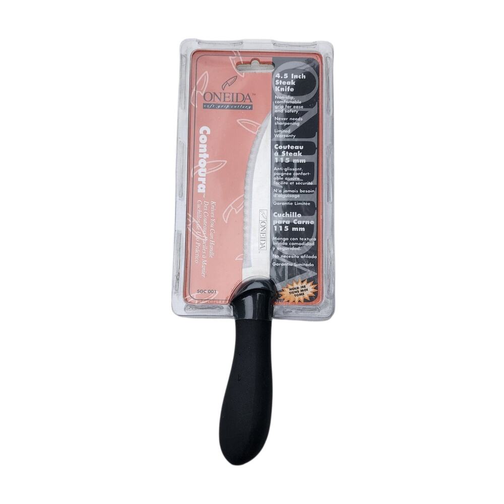 Oneida Contoura 4.5" Steak Knife Black Soft Grip Handle New Sealed